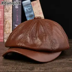 XdanqinX натуральная кожа шляпа осень Для мужчин коровьей кожи берет элегантные модные молодой студент язык Кепки Snapback Кепки s для Для мужчин
