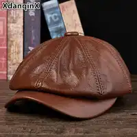 XdanqinX ของแท้หนังหมวกฤดูใบไม้ร่วงผู้ชาย Cowhide หนัง Beret Elegant แฟชั่นนักเรียนลิ้นหมวก Snapback หมวกสำหรับชาย