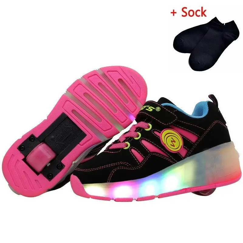 Светящиеся кроссовки, Детские светящиеся кроссовки с колесами, детская обувь, светодиодный светильник, детские роликовые коньки, кроссовки для мальчиков и девочек - Цвет: pink B169