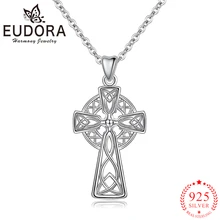Eudora 925 пробы Серебряный кельтский крест подвеска ожерелья для женщин девушка подарок на день рождения Мода Стерлинговое серебро ювелирные изделия MYXD351