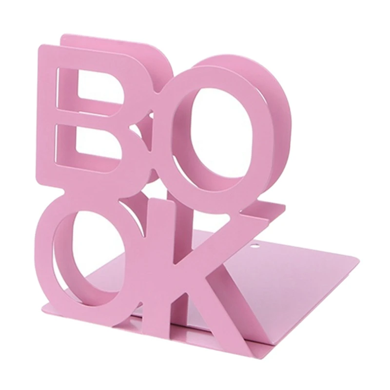 Железная подставка для книг в форме алфавита, Настольный органайзер для рабочего стола, офиса, дома, книжные концы, подставка, держатель, полка 14x13 см - Цвет: Розовый