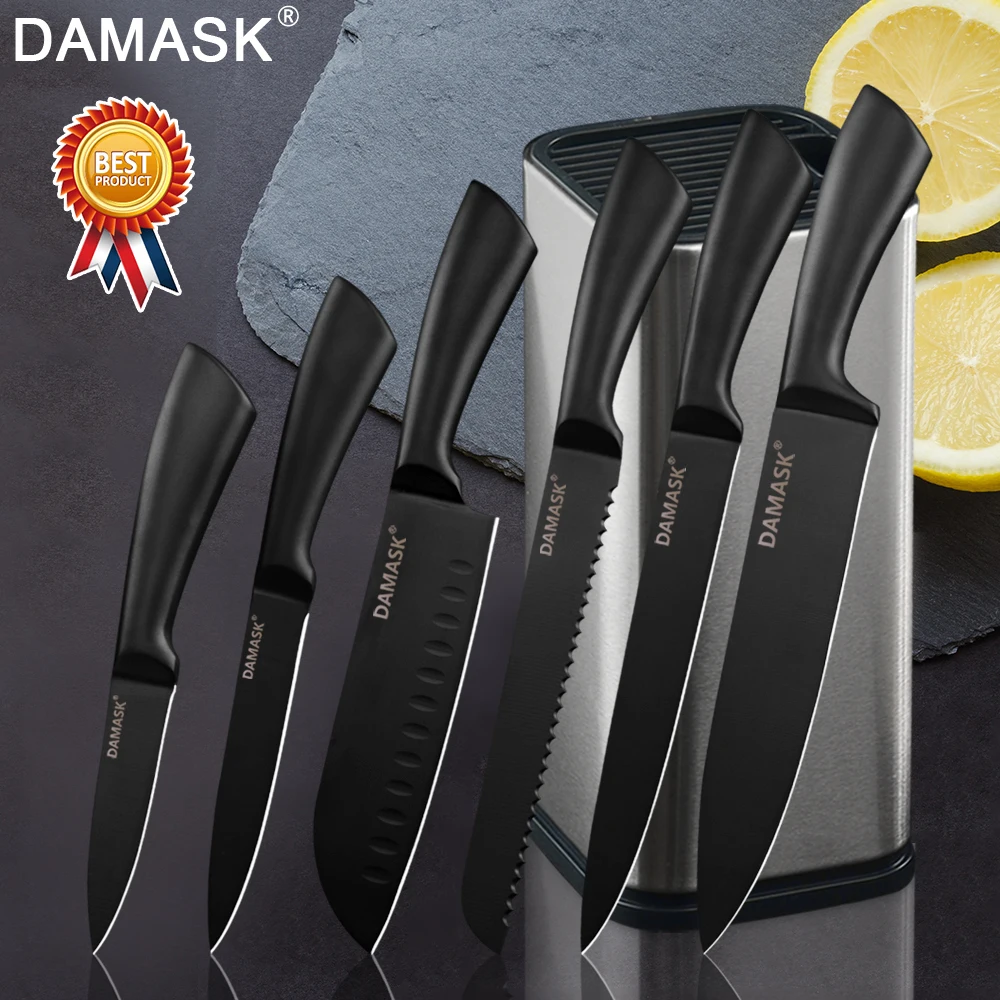 Damask набор кухонных ножей с подставкой для Профессиональная твердость 3Cr13 наборы