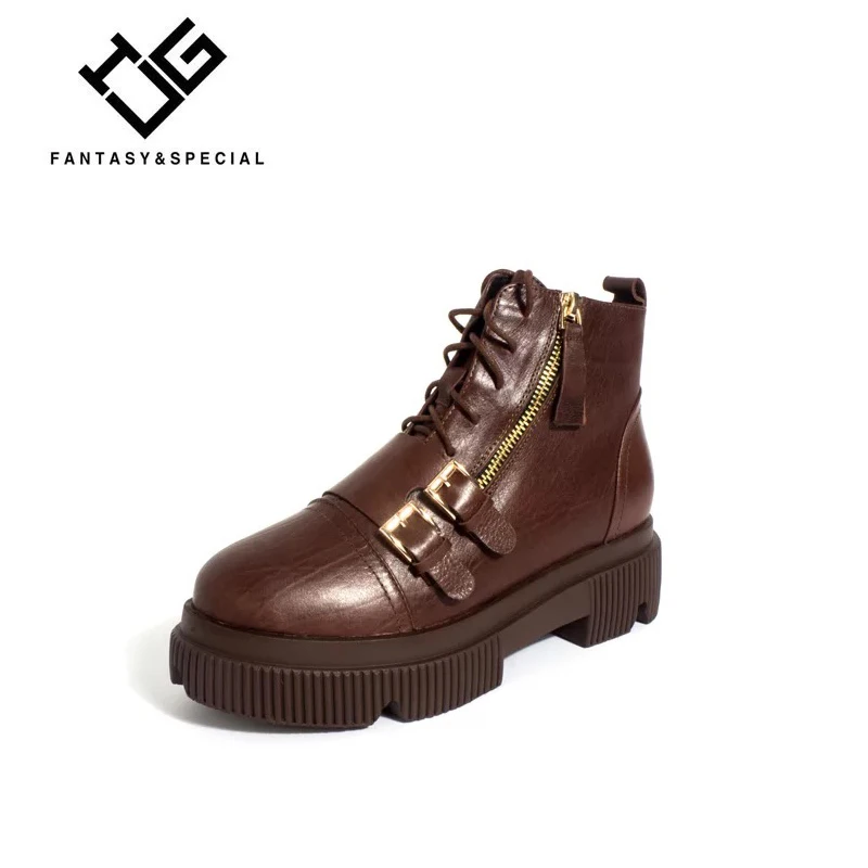 

IGU Women Ankle Martins Boots Genuine Real Leather Punk 2018 Autumn Female Casual Shoes Woman Flat Fashion Platform Strap Boots