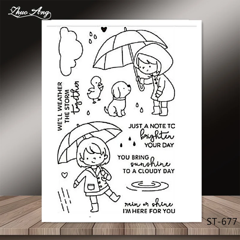 

ZhuoAng Kind girl hold umbrellas for dogs Clear Stamps For DIY Scrapbooking/Card Making/Album Decorative Silicon Stamp Crafts