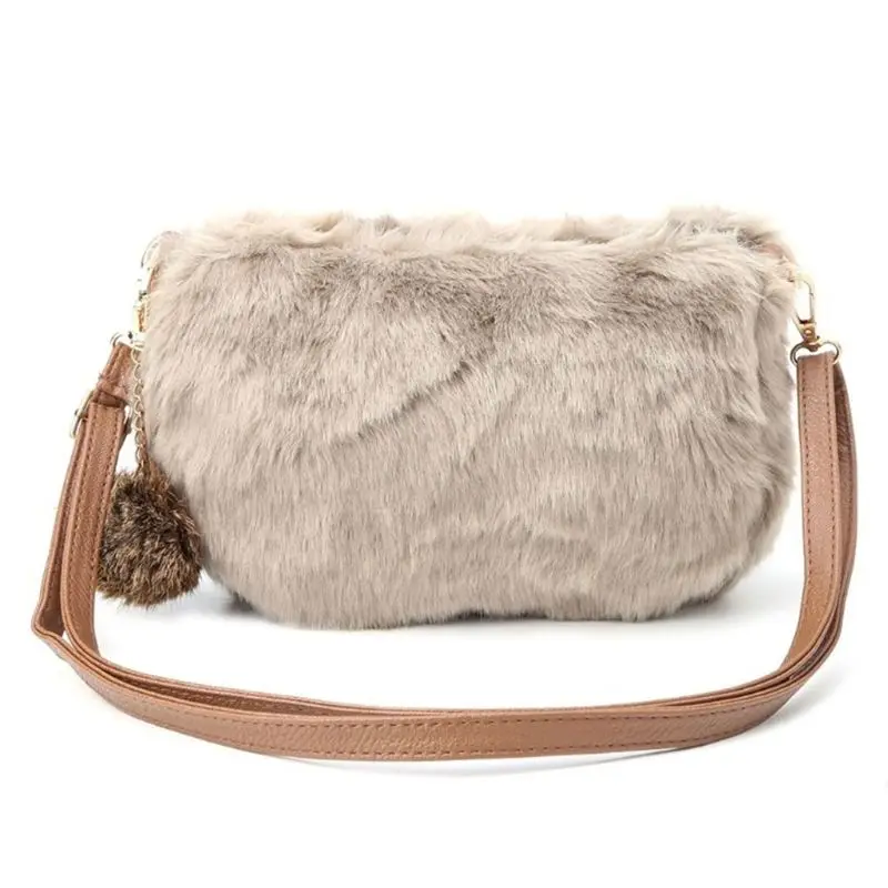 THINKTHENDO Women Faux Fur Shoulder Bag Handbag Crossbody Tote Hobo