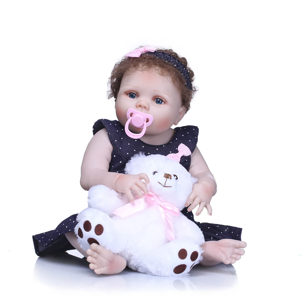 

lovely 55cm full Body Silicone Reborn Baby Doll Toy For Girls NewBorn Girl Baby Birthday Gift To Child Bedtime Early Education T