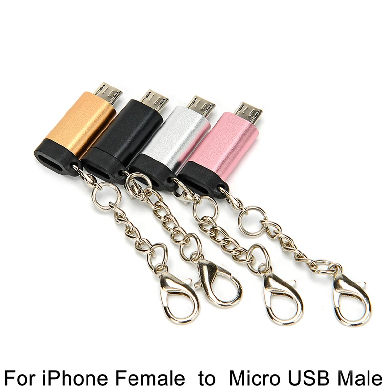 1 шт. Micro USB Кабель-адаптер Micro USB штекер для iPhone Женский конвертер USB OTG адаптер для передачи данных с брелоком для телефона