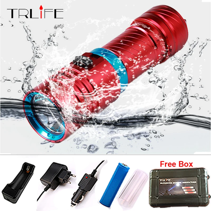 

2017 5000LM CREE XM-L2 LED Waterproof Torch Flashlight Light Scuba 100m Underwater Diving Flash Lamp Torch 18650 FREE GIFT BOX