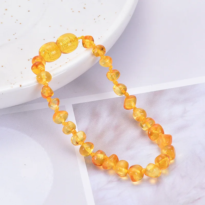 Natural Amber Teething Bracelets Anklets Teether Handmade Original Jewelry Baltic Amber Beads for Baby Shower Gift Wholesale