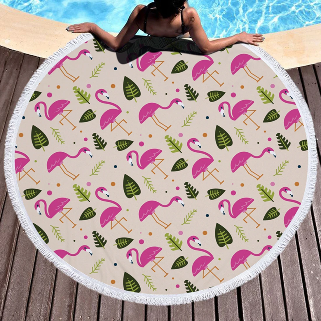 150CM Printed Flamingo Round Beach Towel Microfiber Beach Towels