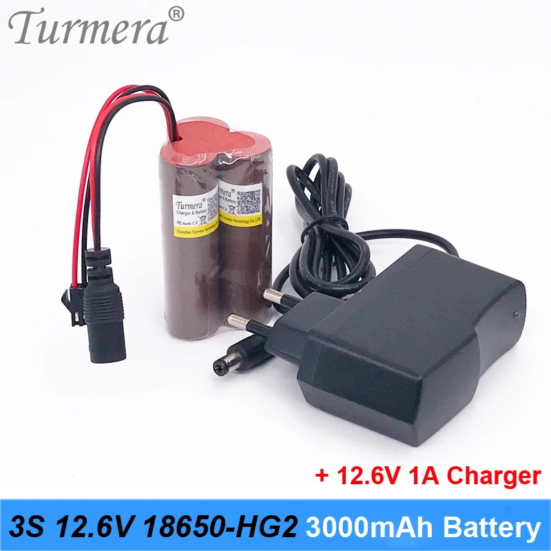 Turmera 3s 12.6v 10.8v battery 18650 battery pack 12v 20a power 18650 for lg hg2 3000mah battery for screwdriver tool battery headlamp flashlight battery customized 04