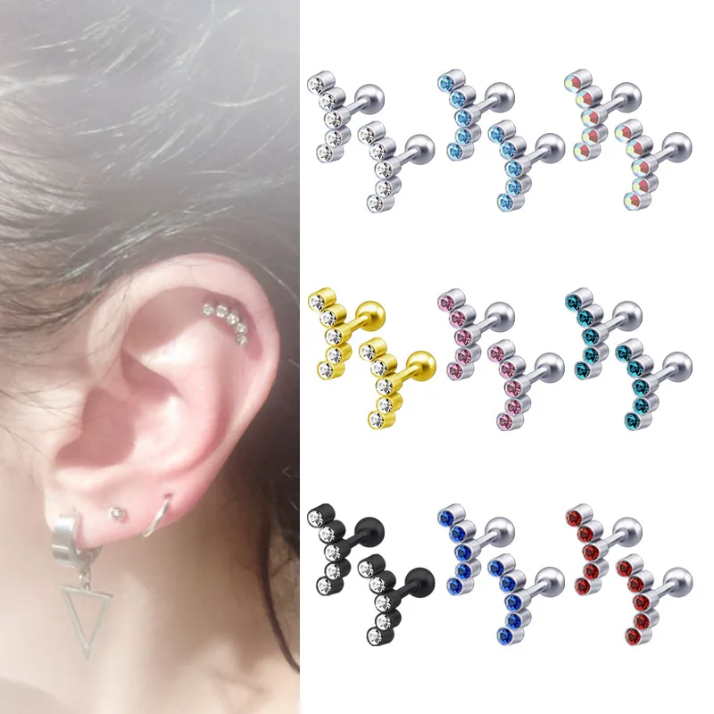 Модные женские серьги для ушного хряща серьги-гвоздики из нержавеющей стали с кристаллами многоразовые красивые пирсинг ювелирные изделия для девочек противоаллергические Новые