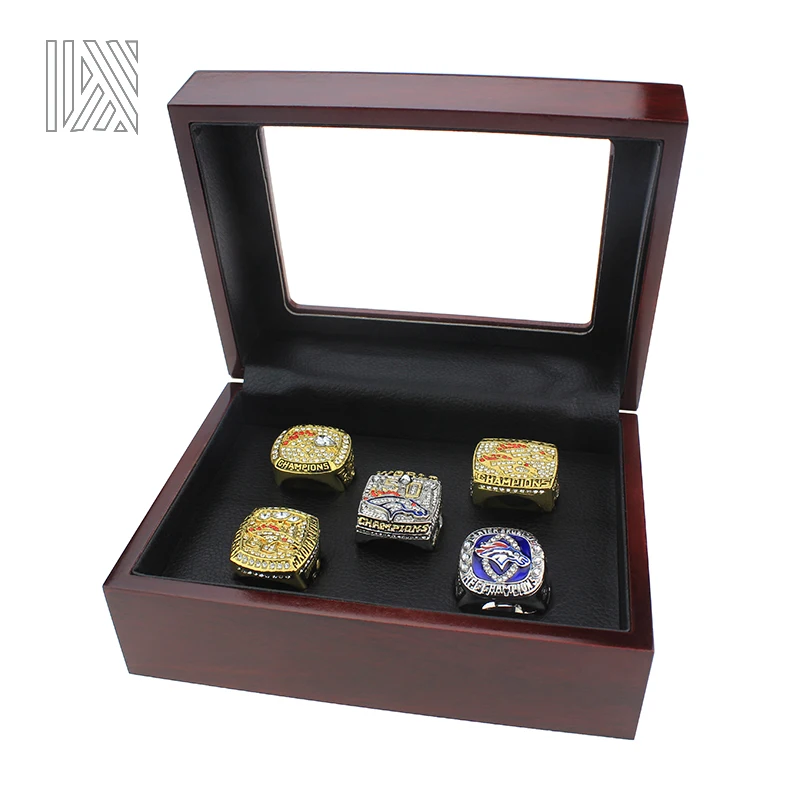 5 pcs/set Denver Broncos World Championship Ring Set With Box 1997 1998 2013 2015 Amazing quality Big ring Size 11