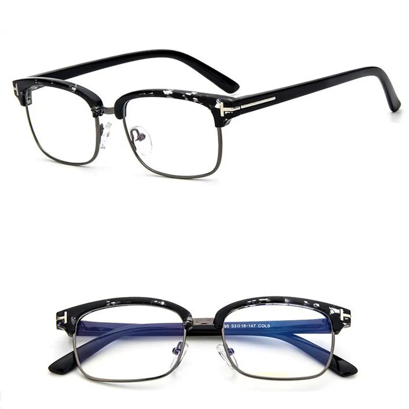 Square glasses frames men's and women's myopia blue coated computer nerd prescription radiation protection - Цвет оправы: Black Flowers