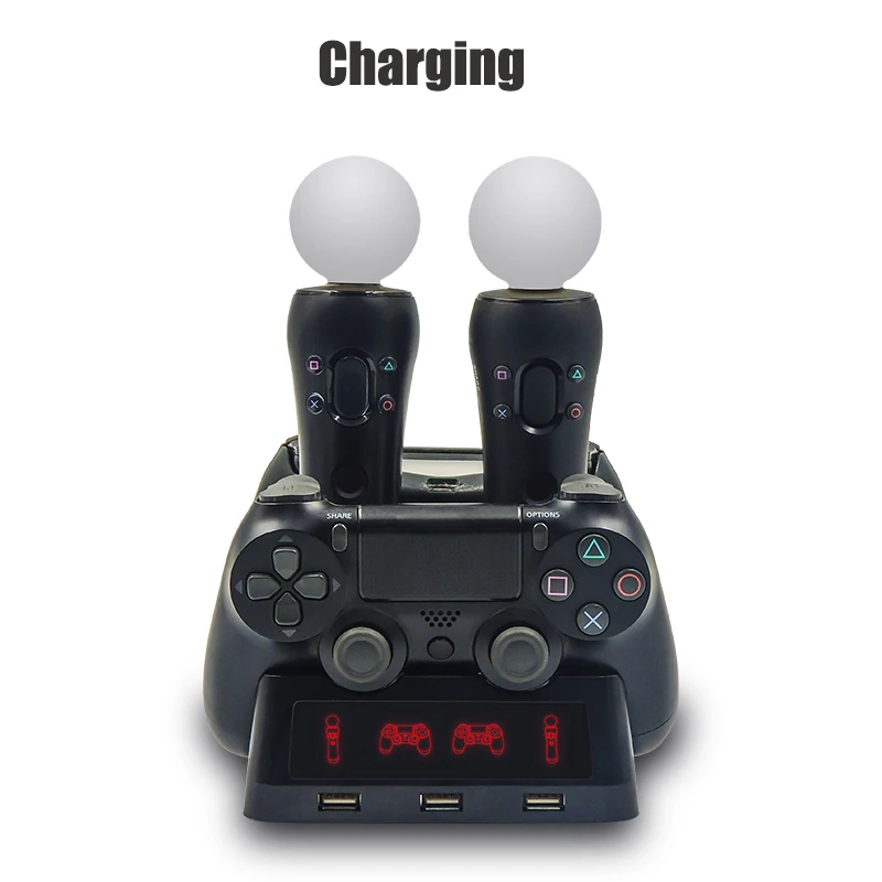 PS4 Move Motion VR PSVR светодиодный зарядное устройство для джойстика подставка Док-станция для зарядки контроллера для PS VR Move PS 4 Dualshock 4/тонкий/Профессиональный джойстик