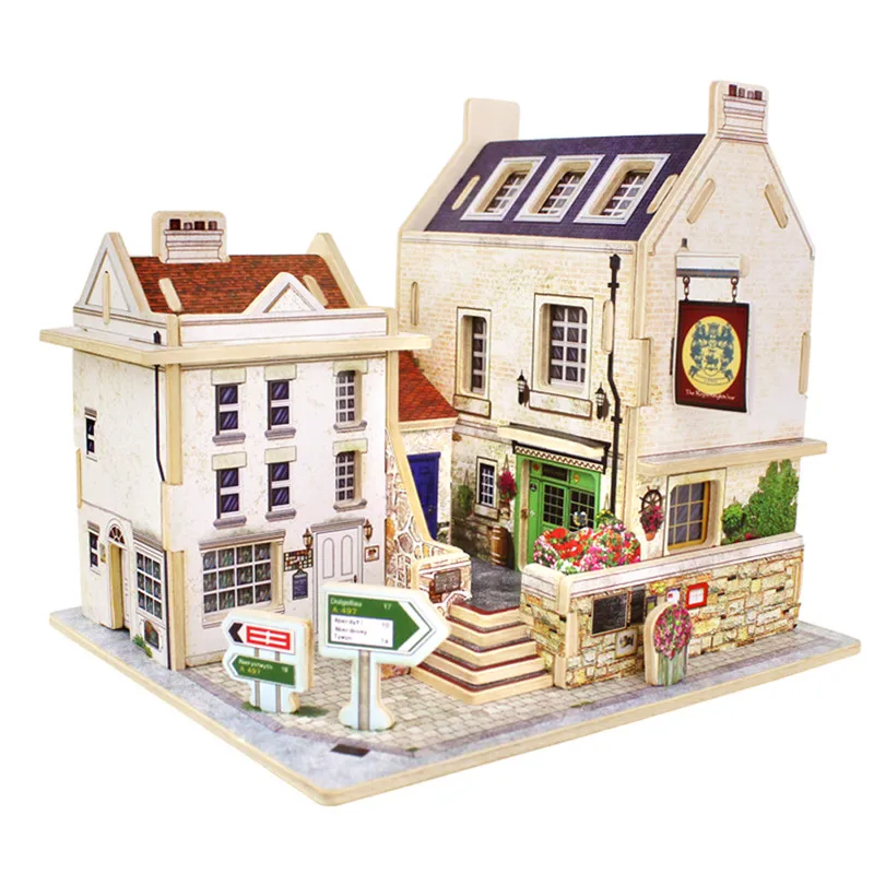 DIY Wooden Assembling House Toys Model 3D Building House Puzzle Kids Educational Toys for Children Castle Model Jigsaw Puzzle