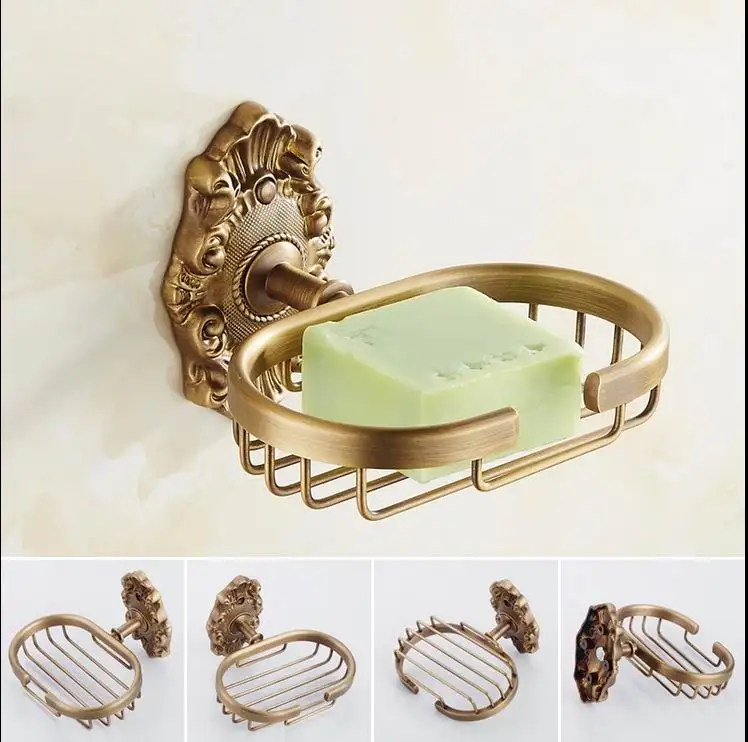 Free shipping Wall Mounted Golden Brass Soap Dishes Bathroom