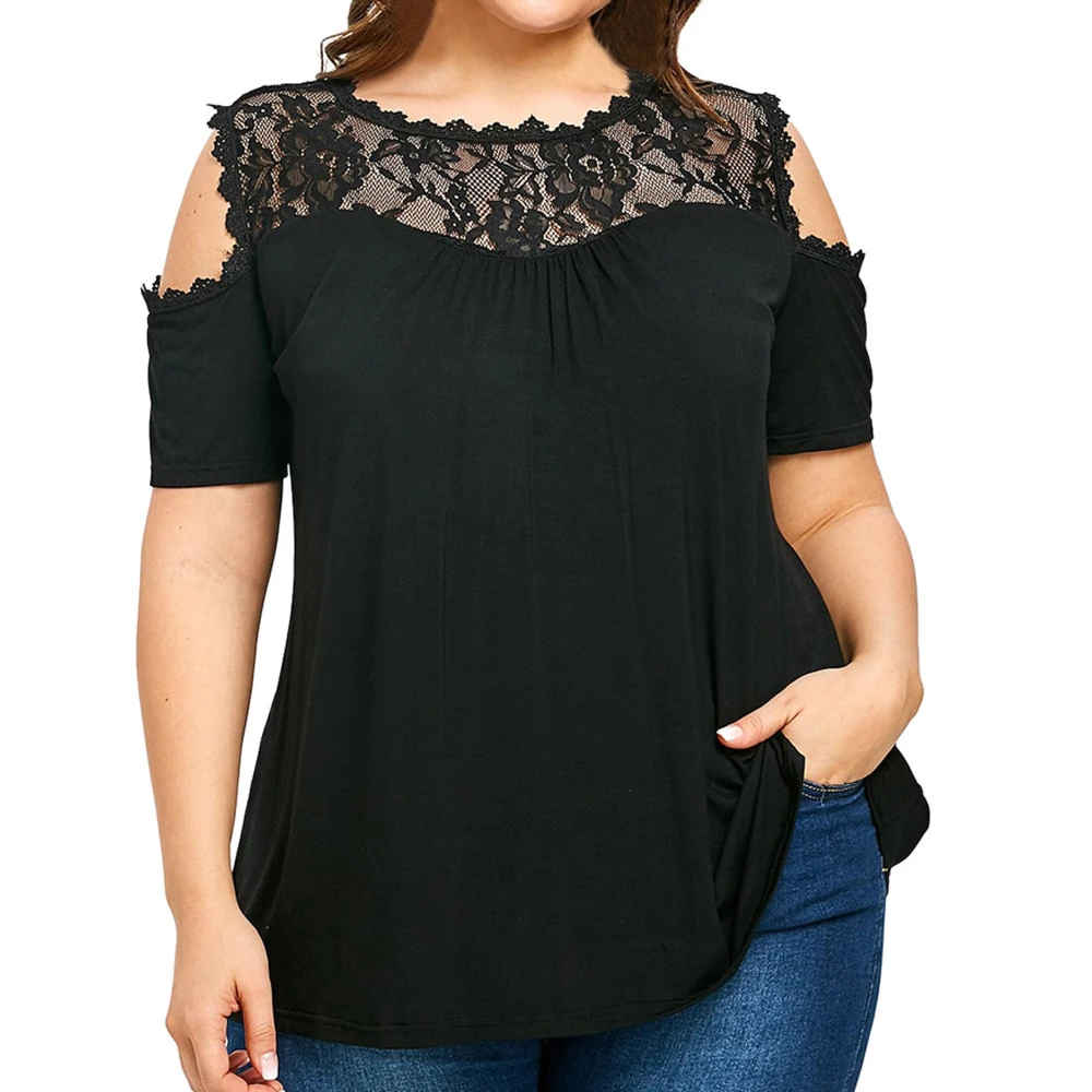 Cheap plus size cold shoulder tops Clearance
