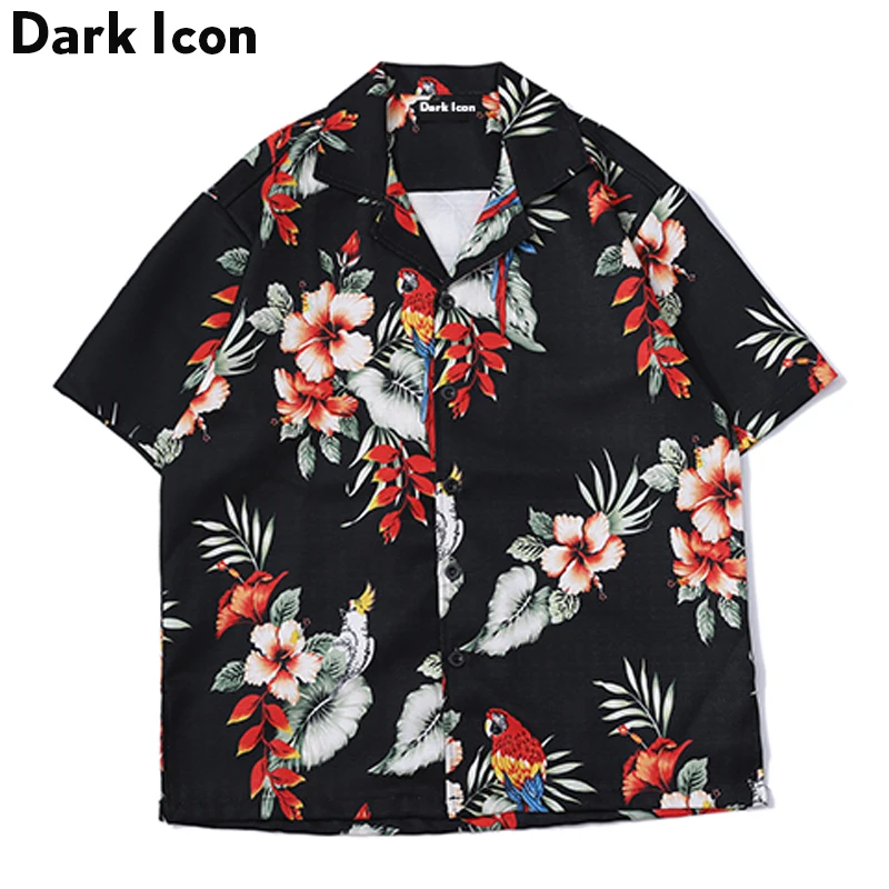 

DARK ICON Floral Printed Short Sleeved Shirts Men 2018 Summer Hip Hop Shirts Casual Men's Shirts