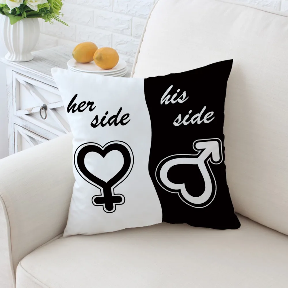 His & Her Side Cushion Covers Black and White