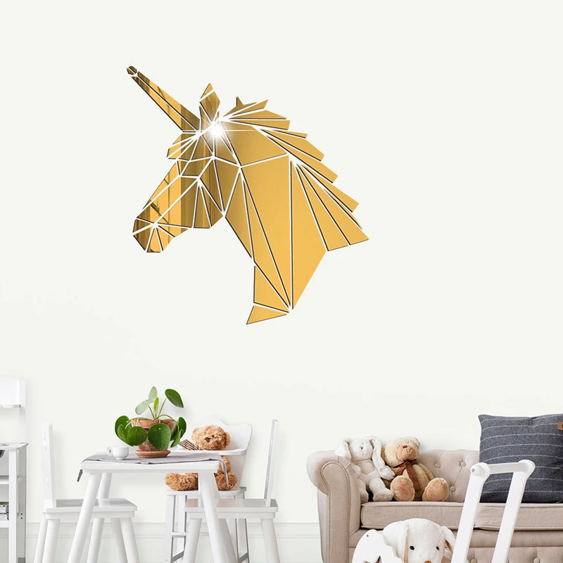 Пигмент Unicorn с зеркальным эффектом Наклейка на стену 3D лошадь Геометрическая акриловая наклейка зеркальная поверхность Наклейка на стену s для детской комнаты гостиная домашний декор