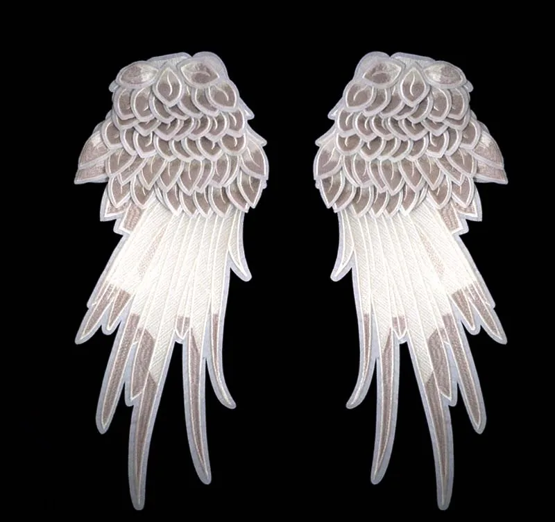 White embroidery wing patches for clothes big diy Angel wings patch Sew