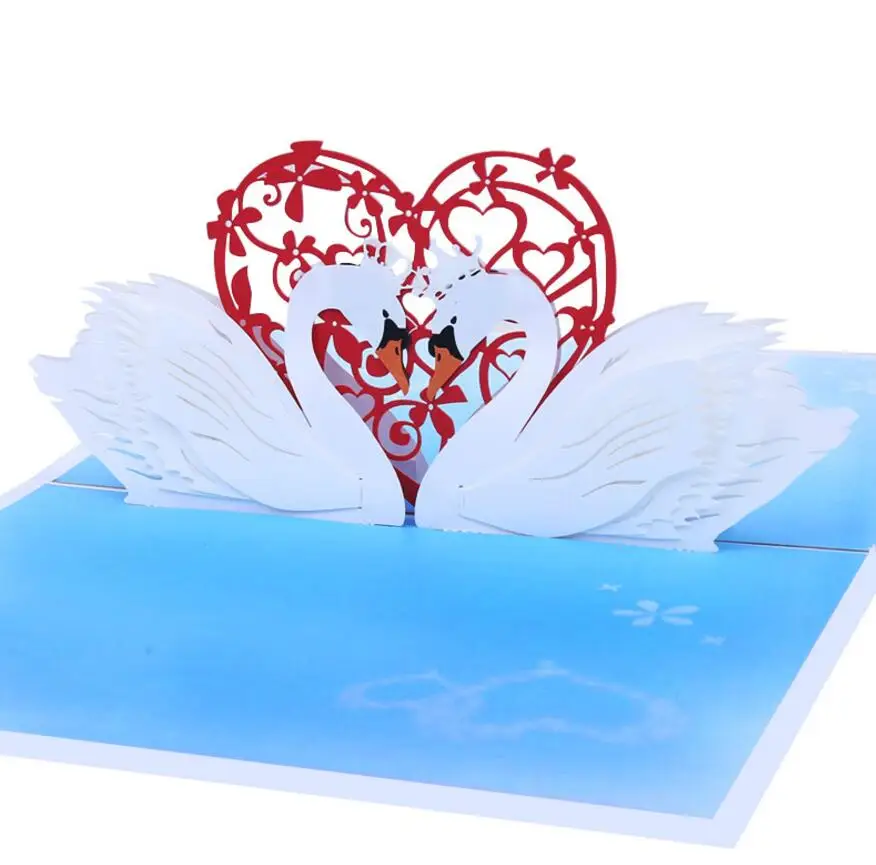  10pcs Handmade Kirigami Origami Heart Swan 3D Pop UP Greeting Cards Invitation card For Wedding Bir - 32977897801