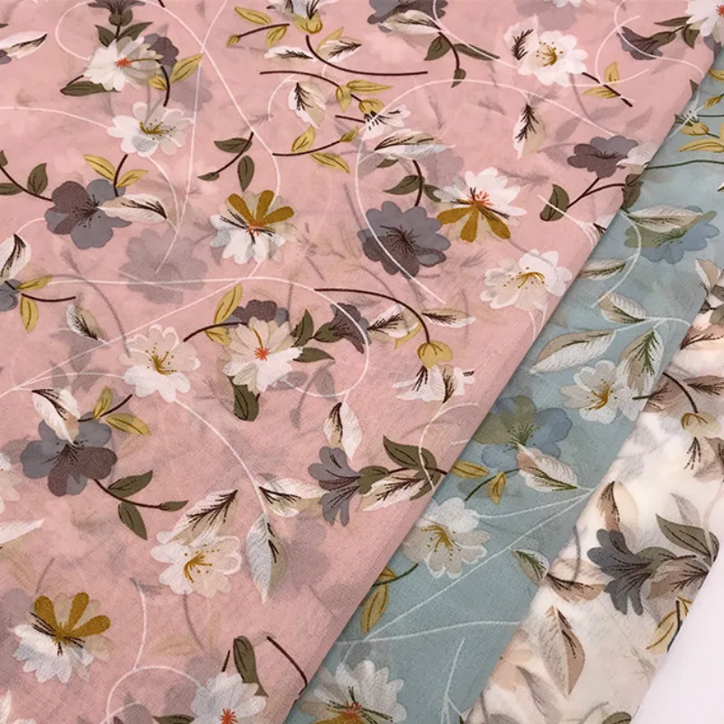 

75D Pearl Chiffon Printing Fabric Patchwork Textile Chiffon Dress Shirt Apparel Fabric DIY Sewing Shawl Floral Fabric Material