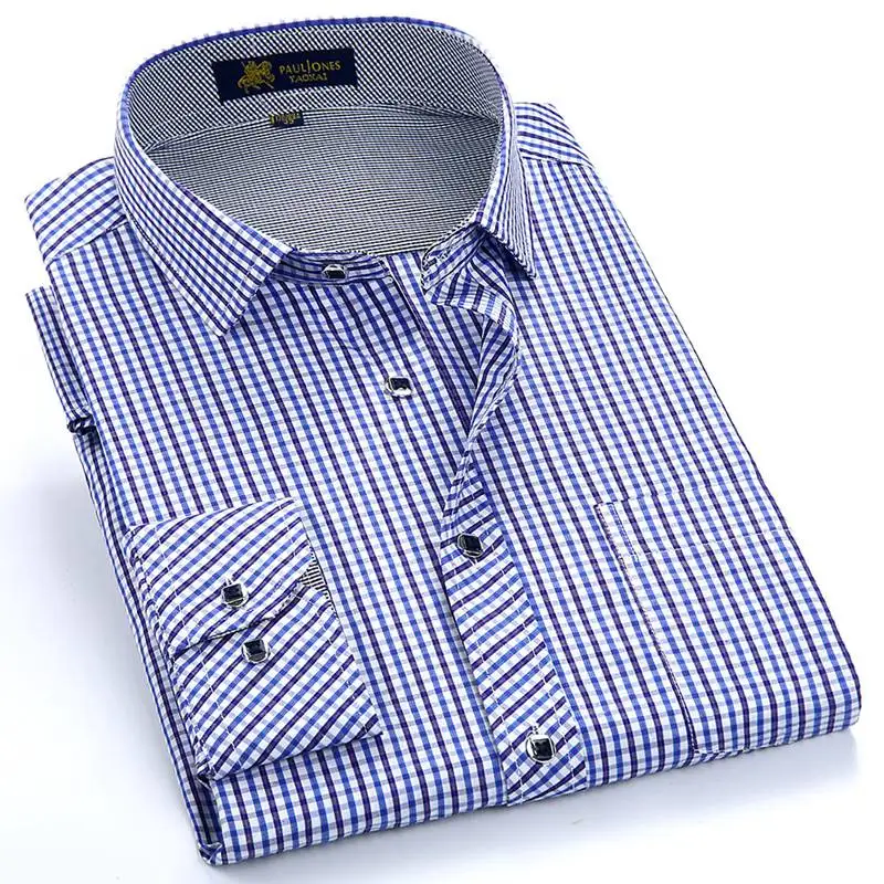 

2018 New Style Plaid Men Dress Shirts Long Sleeve High Quality Silk and Cotton Non-iron Regular Fit Business Casual Men Shirts