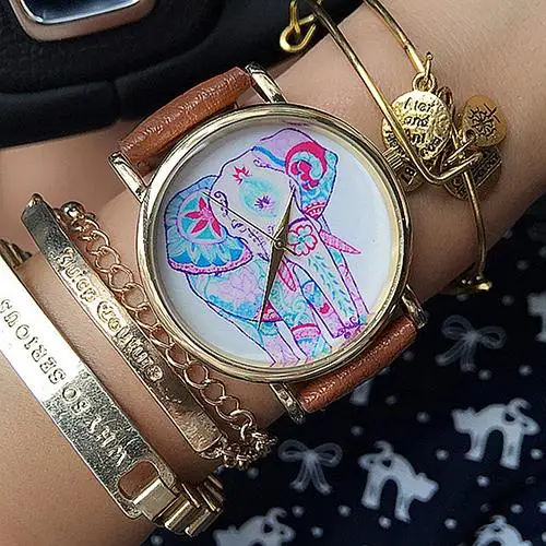 

New Arrival  Women's Elephant Pattern Dial Faux Leather Band Quartz Analog Casual Wrist Watch 8HQM
