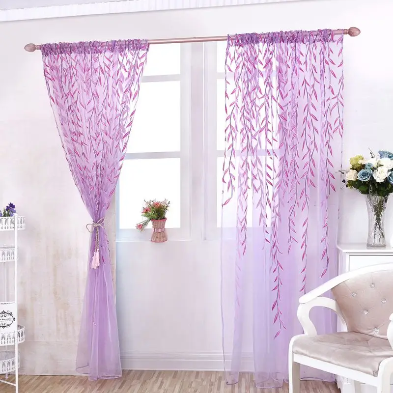 Chic Room Willow Pattern Voile Window Curtain Sheer Panel Drapes Scarfs Door Curtain 1M*2M Curtains Chic Room Willow Pattern Voile Window Curtain Sheer Panel Drapes Scarfs Door Curtain 1M*2M Curtains