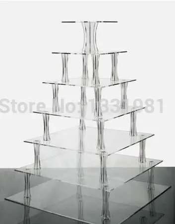 

Hot Sale Manufacturer 7 Tier Clear Square Shaped Acrylic Cup Cake Stand wedding cake stand