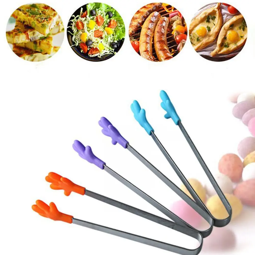 

1 pc Stainless Steel Food Clip Hanging Hand Silicone Tongs Vegetable Fruit Salad Cake Clip Food Tongs Kitchen Tools