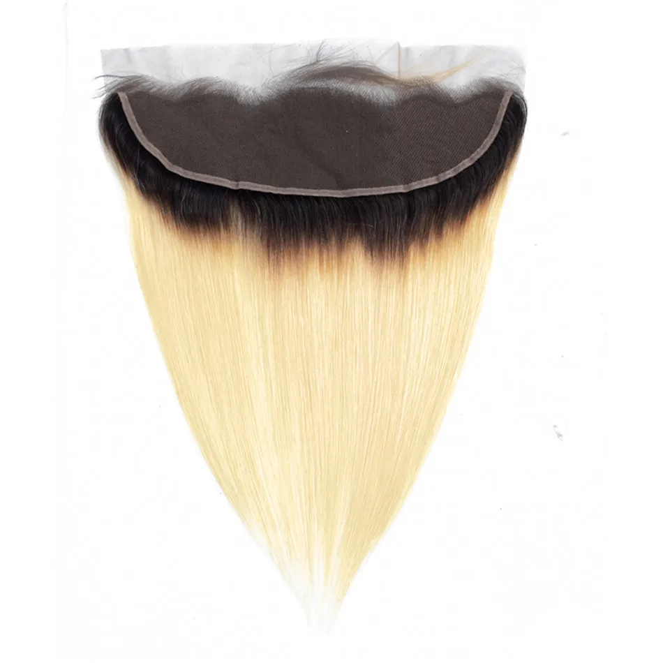 1B 613 светлые пучки с фронтальным закрытием Tuneful бразильские Прямые Remy человеческие волосы темные корни 613 пучки с фронтальной