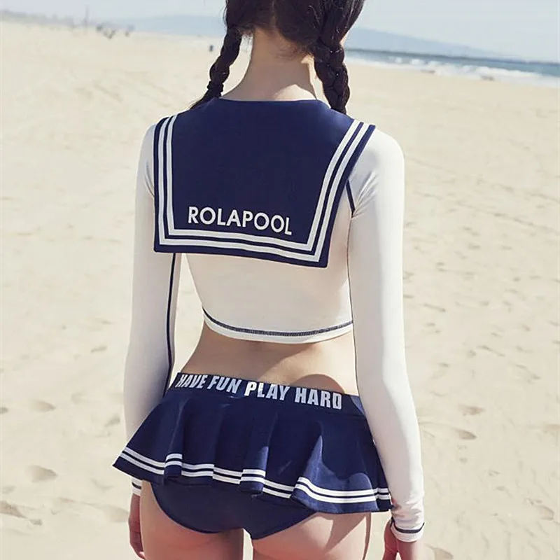 

Bikini Sexy Women Swimwear Bikinis 2019 Surfing Swimsuits For Sports Swimsuit Long Sleeve Skirt Color Letter Outdoor Female