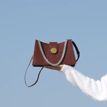 

Women's Crocodile Leather Chain Bag Handbags Buckle Stone Alligator Satchels Designer Clutch Small Tote Shoulder Bags
