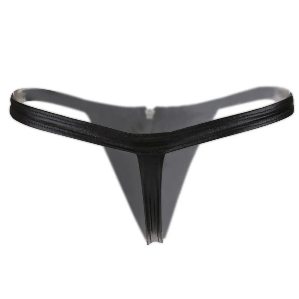 Sexy G-string Open Zipper Leather Men Thong Gay Couple Panties Valentine's Underpants Leather Erotic Lingerie T-back Panty 2019