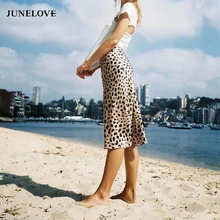 JuneLove женские летние глянцевые атласные юбки-трубы с высокой талией юбка с цветочным принтом миди юбка цвета металлик вечерние юбка, суженная книзу