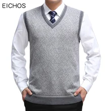 EICHOS, мужской свитер, жилет, шерстяной пуловер, без рукавов, Homm, Повседневный, Вязанный жилет, мужской деловой жилет с v-образным вырезом, мужской вязаный кашемировый жилет