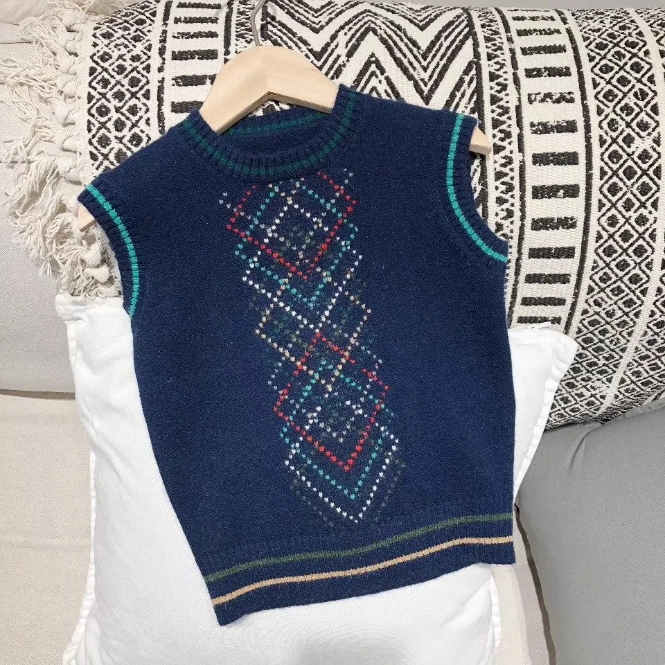 

2018 New Fashion Design Sweater Vest for Boys Girls Kids Spring Autumn Wool Knitted Baby Vests Waistcoat Tops