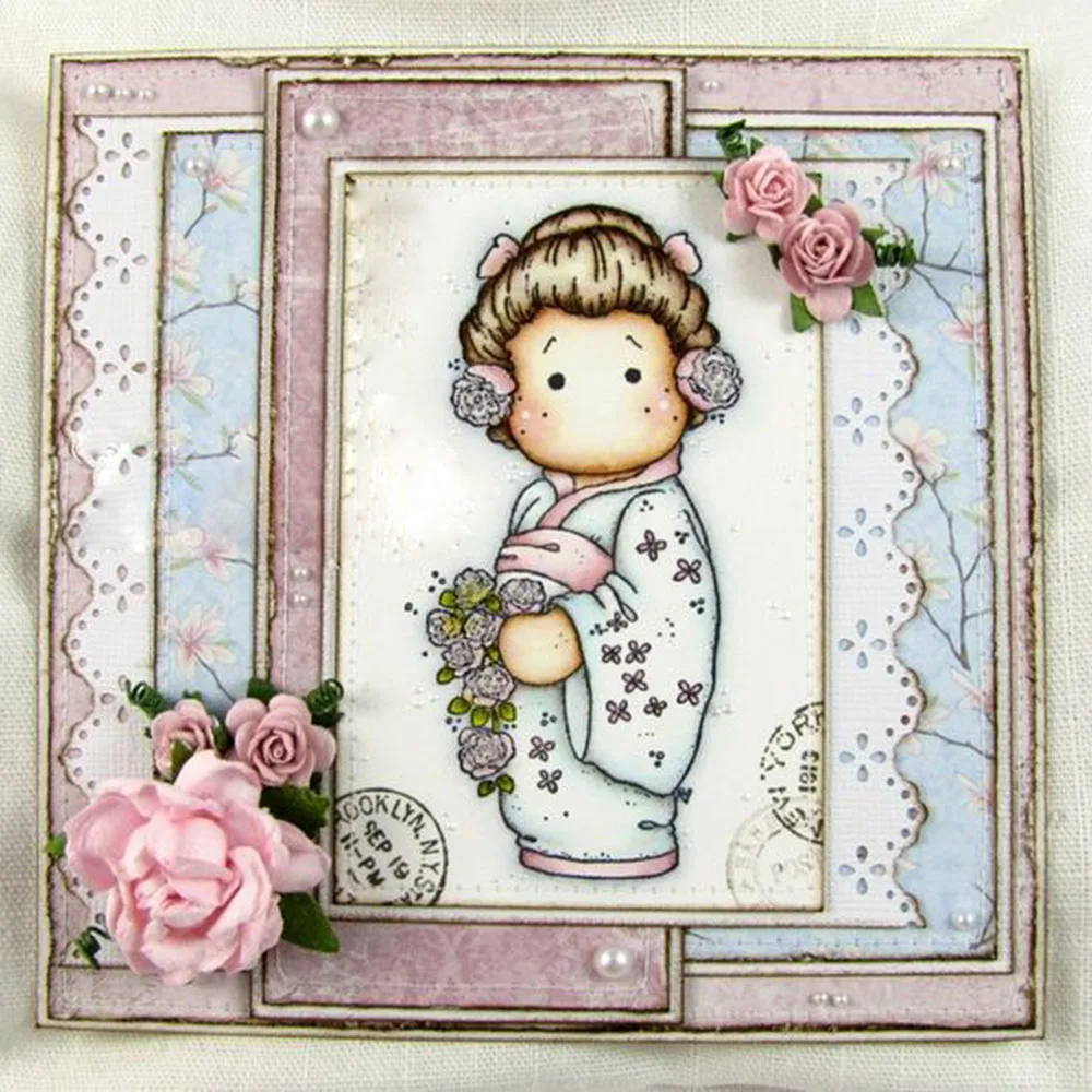 

DIY Japanese Kimonos Girl Cutting Dies and Transparent Stamps Stencils Scrapbooking Embossing for Handmade Crafts Photo Album