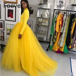 Длинный рукав, мусульманский Желтые Вечерние платья 2019 Высокий воротник Длинные юбки для выпускного платье из Саудовской Аравии арабский