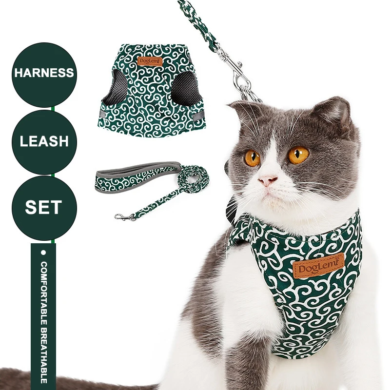 

Cat Harness And Leash Set Soft Mesh Puppy Kitten Vest With Bell Cute Printing For Small Medium Dogs Cats Chihuahua Yorkie
