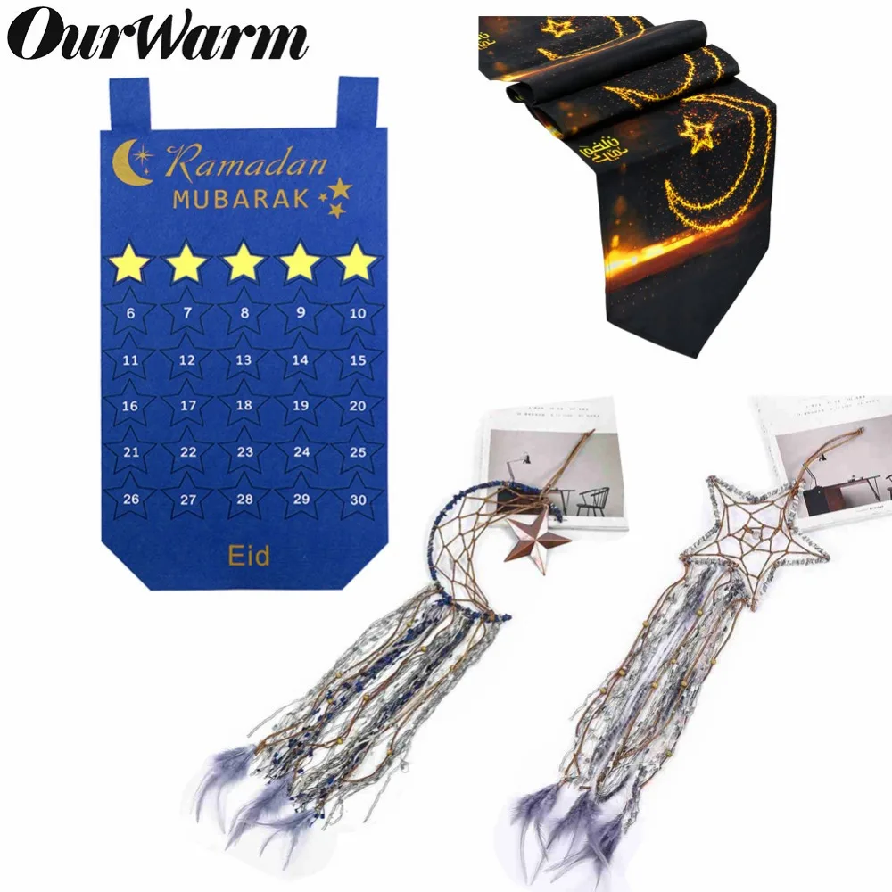 

OurWarm Calendar Ramadan Eid Mubarak Decoration For Home Moon Star Wind Chimes Table Runner Islam Festival Party Supplies