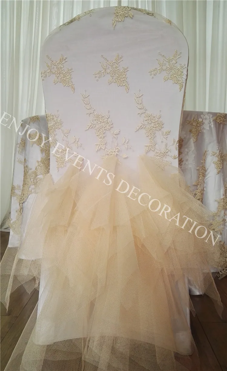 YHC#184 вышивка и Тюлевая юбка чехол на стул-полиэстер банкетные свадебные стулья chiavari задние крышки
