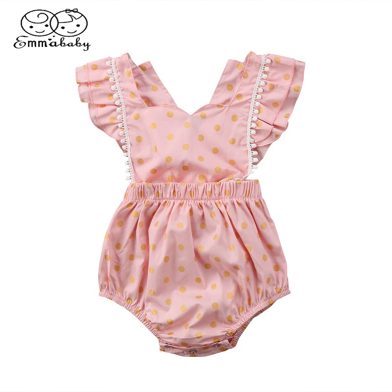 Emmababy Newborn Kid Baby Girl Backless Romper Tassel Ruffled Sleeve