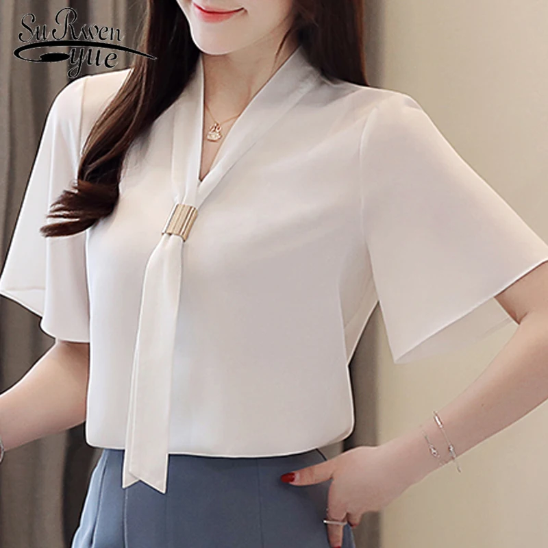 

womens tops and blouses women tops blusas mujer de moda 2019 blouse women elegant V-Neck short sleeve chiffon blouse 3748 50