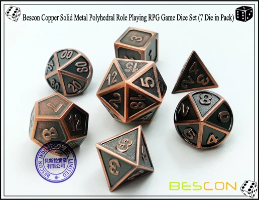 Estilo de Cobre Jogo de Dados Bescon Novo Sólido Metal Polyhedral d & Dice Conjunto 7 Cobre Rpg Role Playing Peças D4-d20 2 polyhedral d & d dice conjunto 7