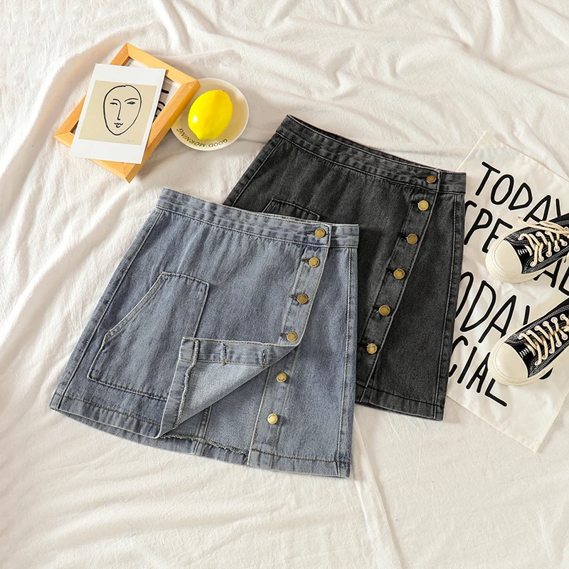 Casual High Waist Pencil Denim Skirts Women's Skirt High Street Single-breasted Female Jeans Skirt faldas mujer moda