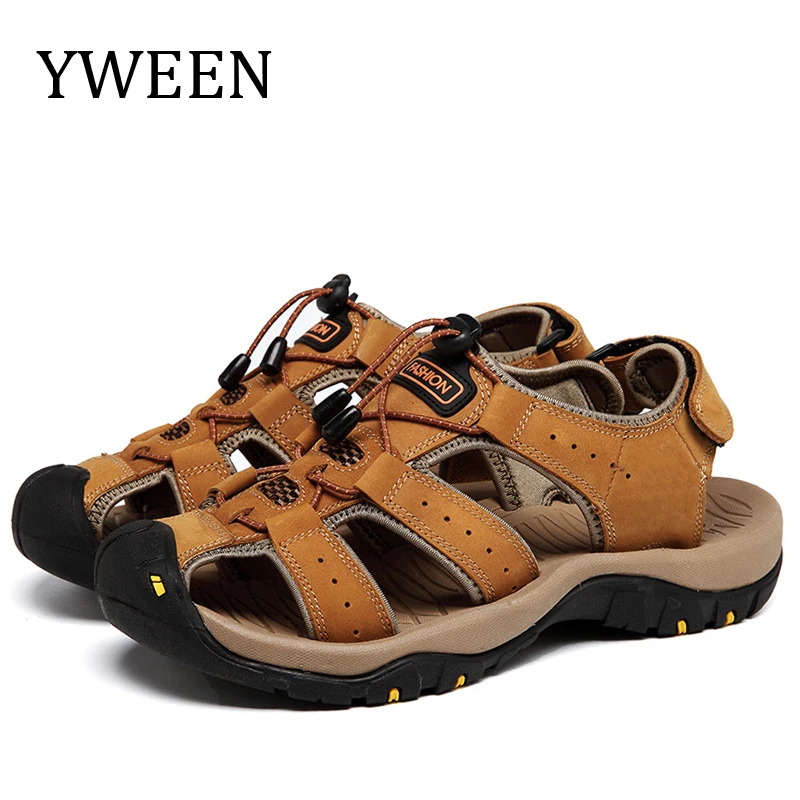 

YWEEN 2018 summer men's leather sandals air breathable leisure antiskid head layer cowhide beach shoes